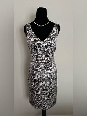 Ann Taylor Animal Print Giraffe Spot Sheath Brown white Silk Midi Dress